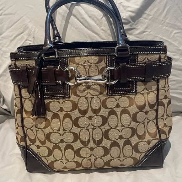 Coach Brown and Tan Signature Tote - Picture 2 of 13